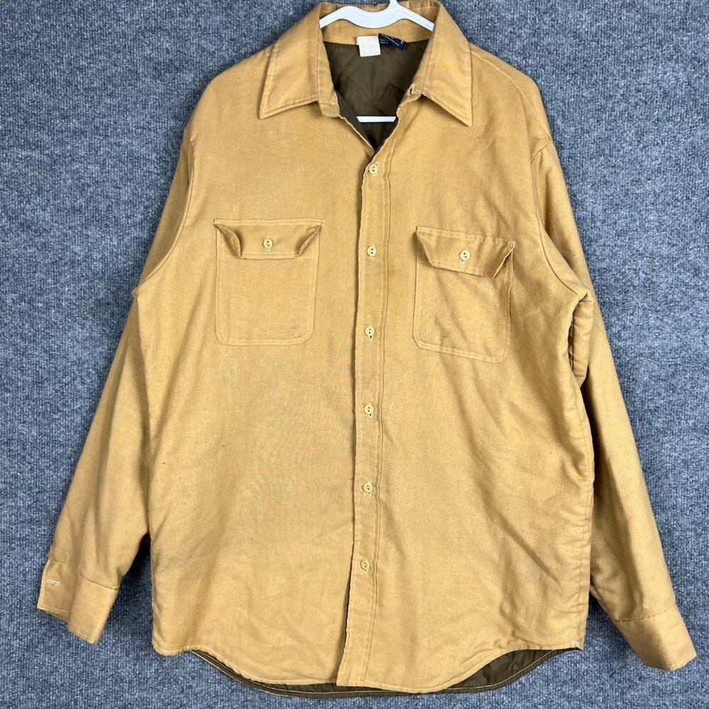 VTG JCPenney The Mens Shop Brown Quilted Lined Workwear Button Down shirt Men LT